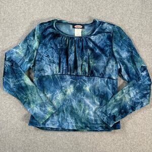Vintage Jordache Y2k Tie Dye Crushed Velvet Babydoll Top Girls 16 Blue Green